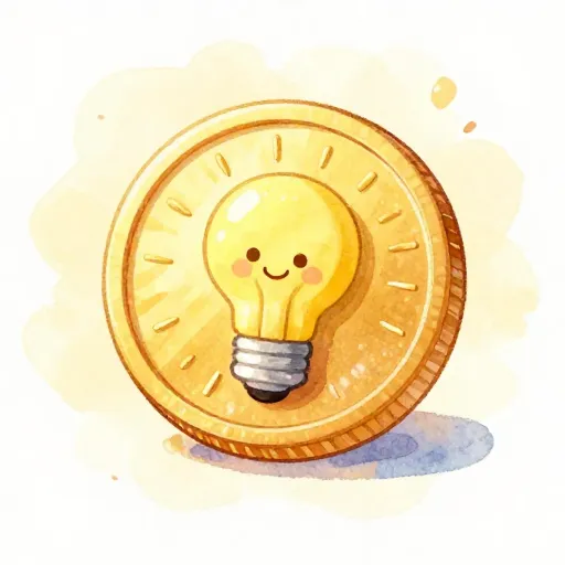 एक खुशमिजाज सिक्का जो पैसों से जुड़ा एक मजेदार तथ्य बता रहा है।