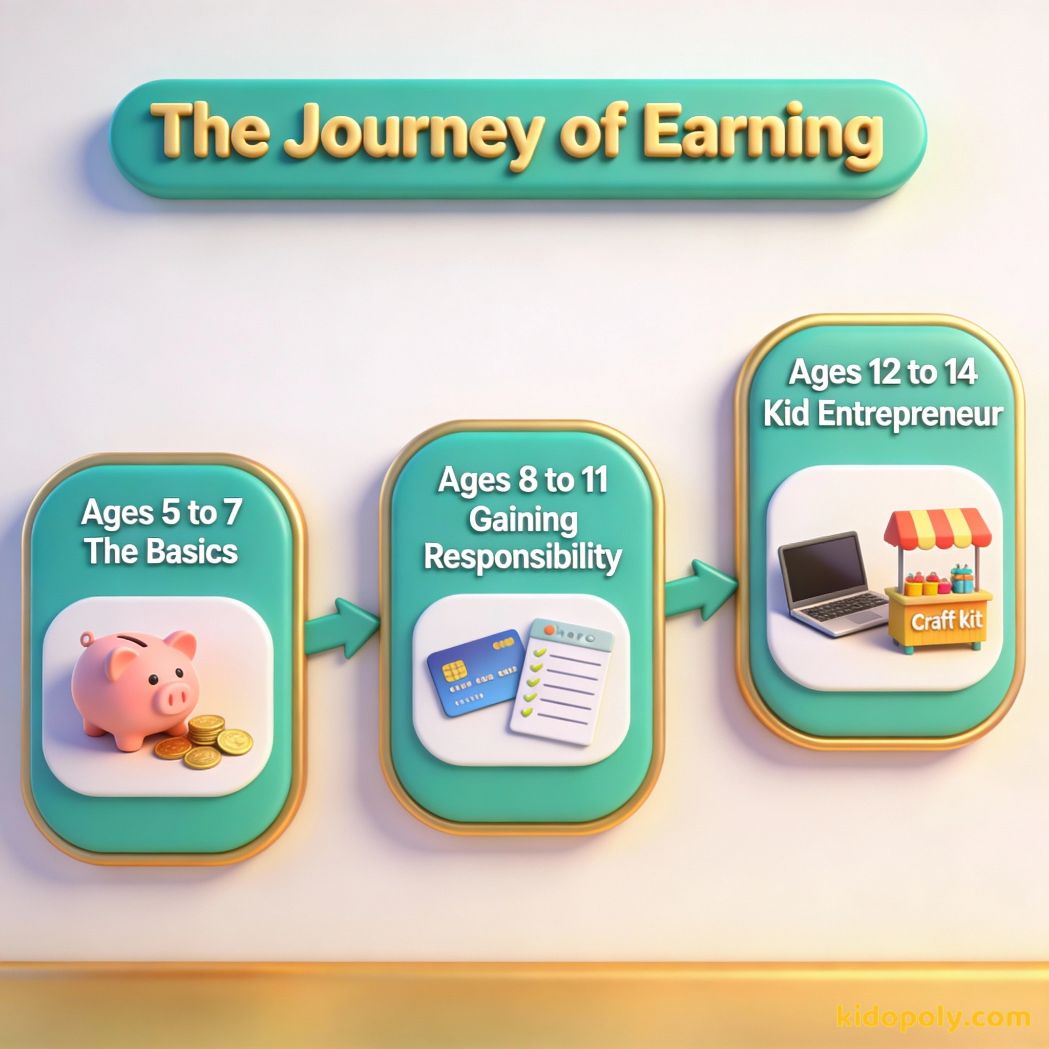 एक डायग्राम जो दिखाता है कि बचपन से किशोरावस्था तक पैसे कमाने का तरीका कैसे बदलता है।