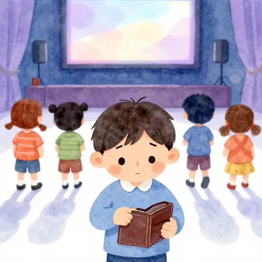 Un niño dándose cuenta de que no tiene suficiente dinero para el cine porque lo gastó en cosas pequeñas.