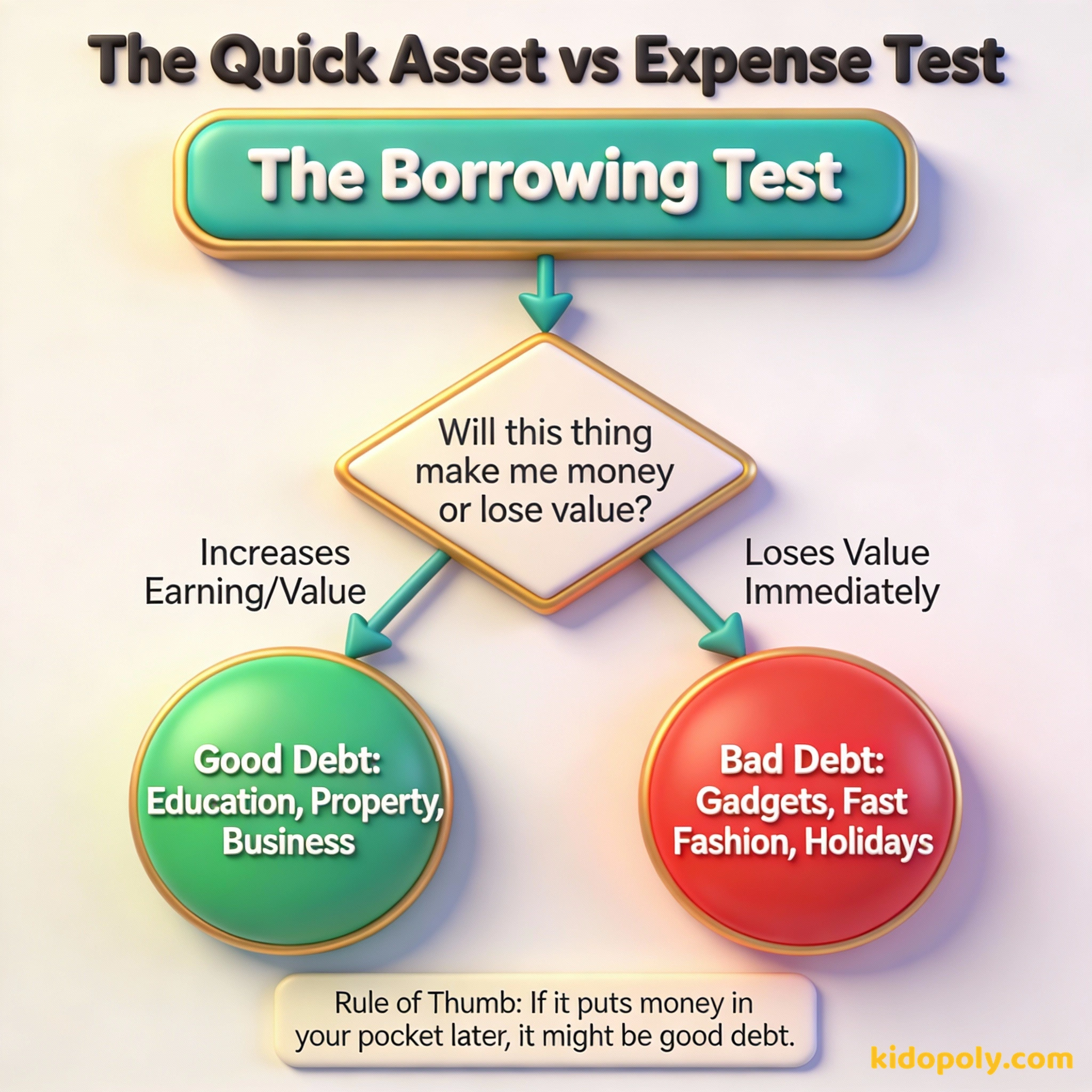 Diagrama de flujo que muestra cómo decidir si una deuda es buena o mala basándose en su valor futuro