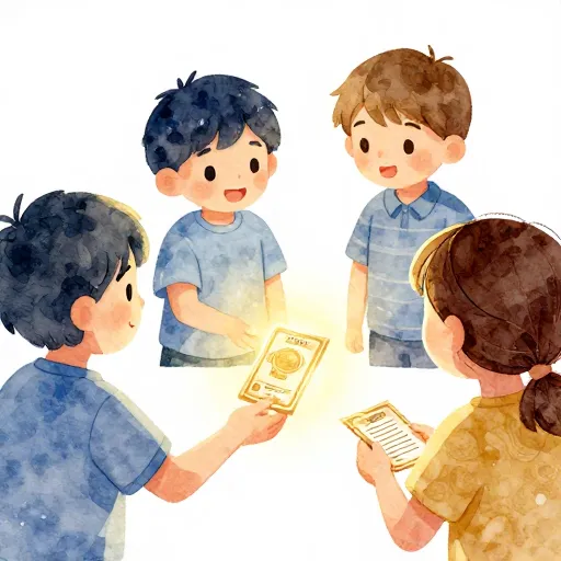 Dos niños intercambiando cartas para mostrar cómo un intermediario gana dinero.