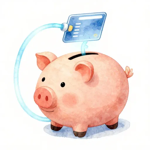 Una alcancía conectada a una tarjeta de débito.