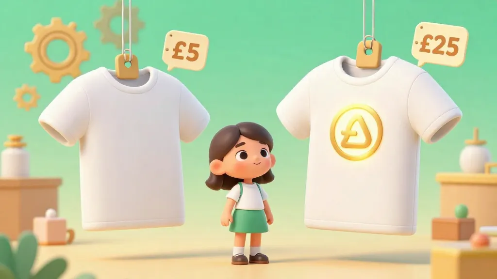 Una niña comparando dos camisetas con diferentes precios en una tienda.