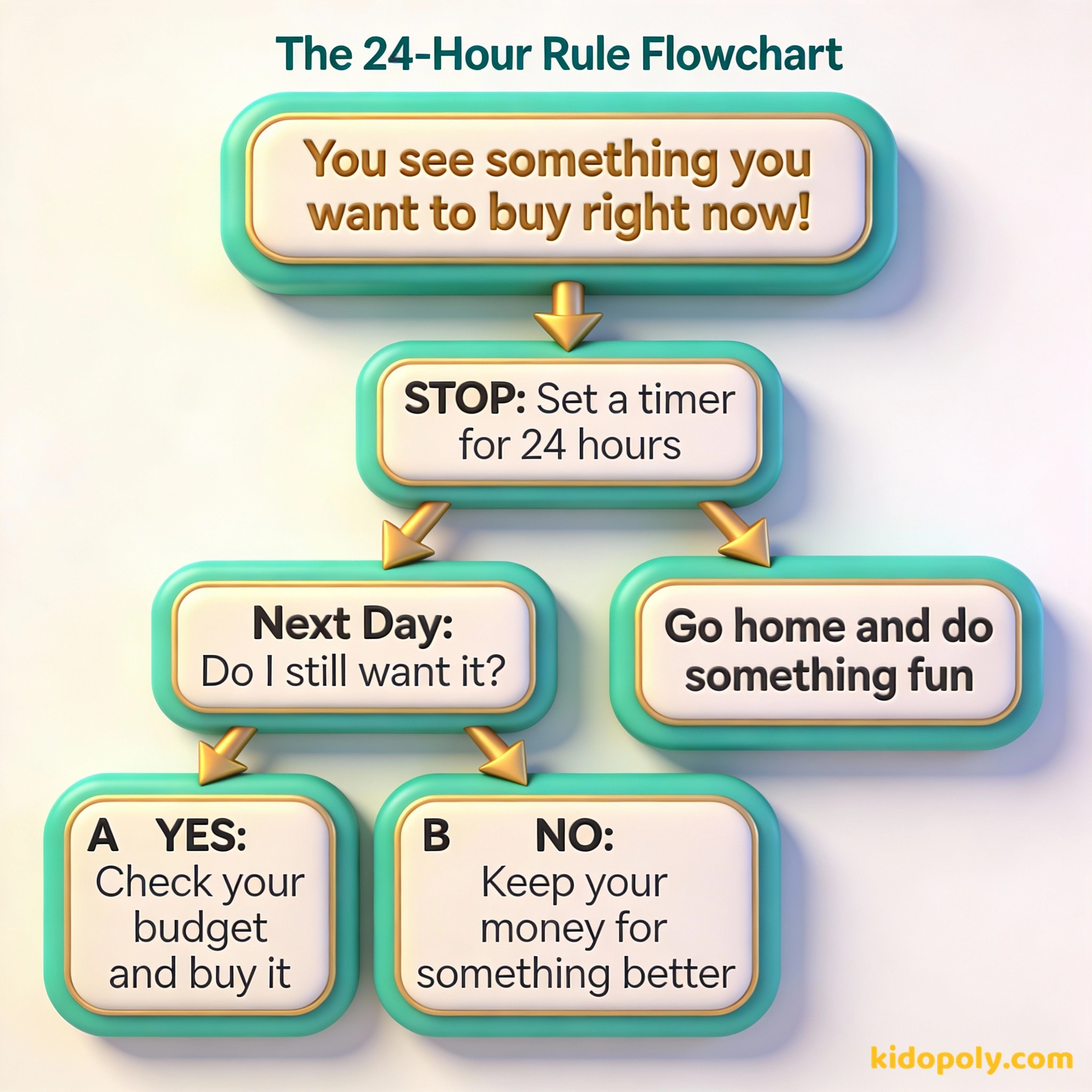 Un diagrama de flujo que muestra cómo esperar 24 horas antes de realizar una compra.