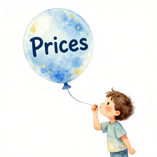 Un niño inflando un globo de precios.
