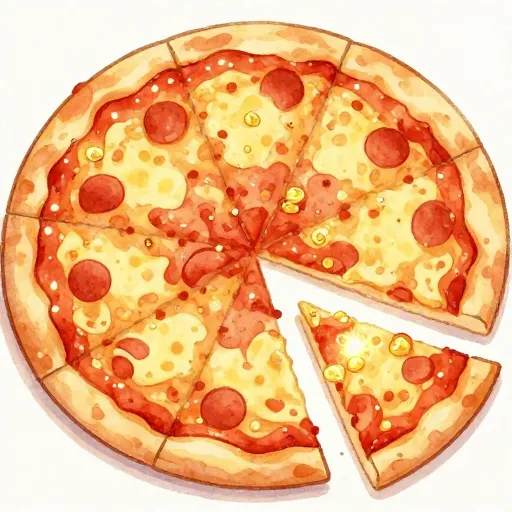 Una pizza con una porción resaltada para representar la propiedad de una acción de una empresa.