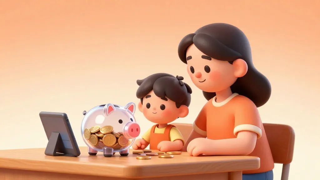 एक अभिभावक और बच्चा एक प्यार भरे माहौल में साथ मिलकर गुल्लक देख रहे हैं।