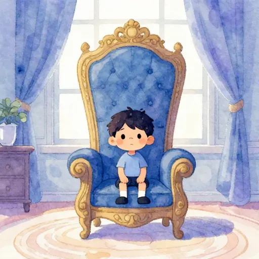 Un niño en un castillo grande luciendo poco impresionado después de acostumbrarse a él.