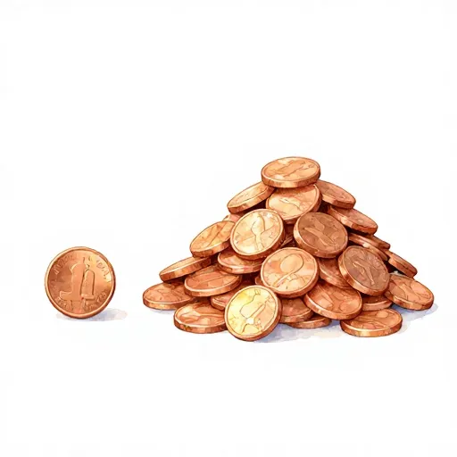 Representación visual de un céntimo duplicándose hasta convertirse en una montaña de monedas.