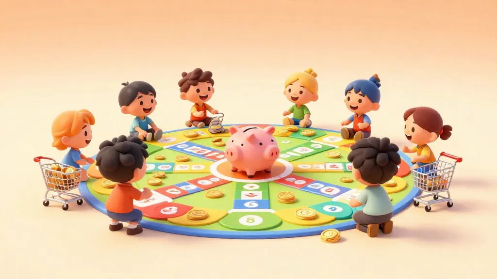 Niños jugando juntos a un juego de dinero interactivo