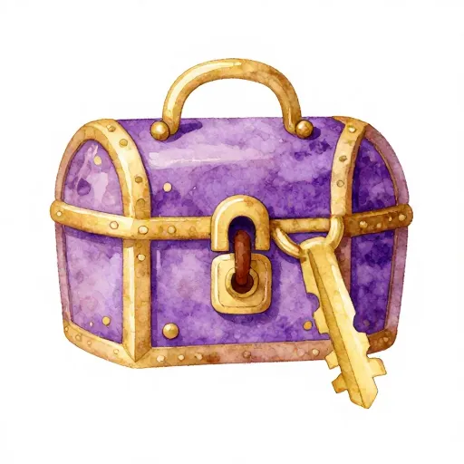 Una llave digital y un cofre del tesoro.