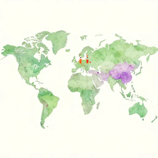 Una ilustración que representa una gran red de familias usando banca digital.