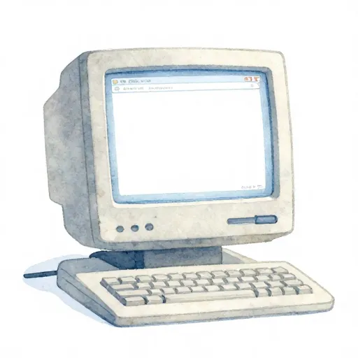 Una computadora antigua de los años 90 mostrando la primera versión de un sitio web bancario.