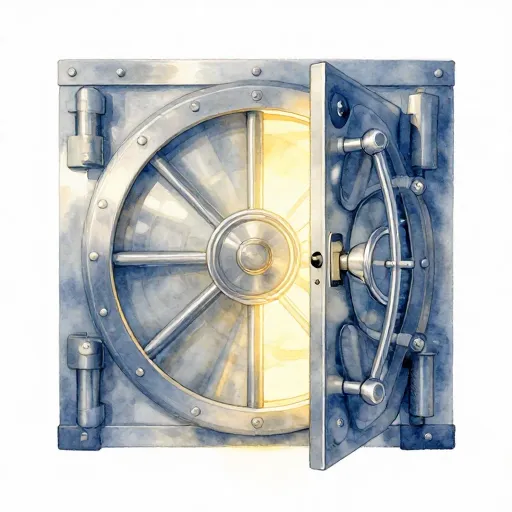 Una bóveda de banco con aspecto amigable que representa seguridad y protección.