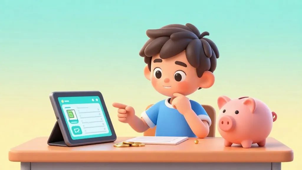 Un niño de 10 años gestionando su dinero físico y digital