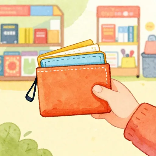 Un niño sintiéndose orgulloso mientras sostiene su propio dinero en una feria del libro.