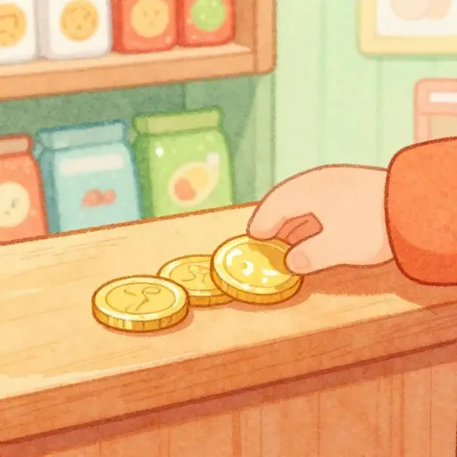 Un niño pagando un artículo con monedas.