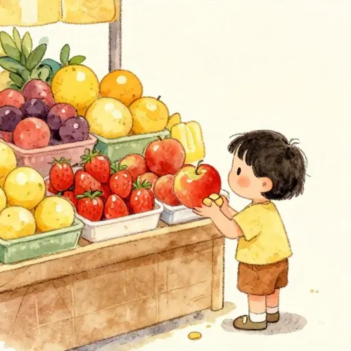 Un niño eligiendo entre dos artículos en un mercado