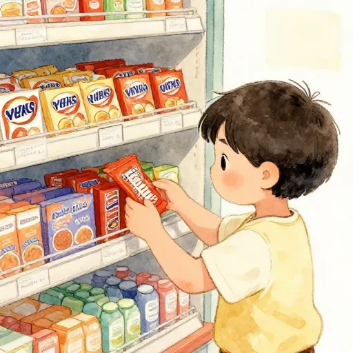 Un niño tomando una decisión en una tienda.