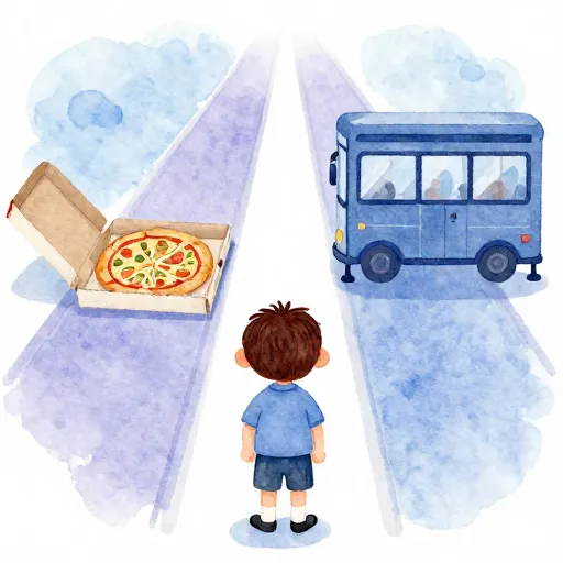 Un estudiante eligiendo entre gastar en comida o en transporte.