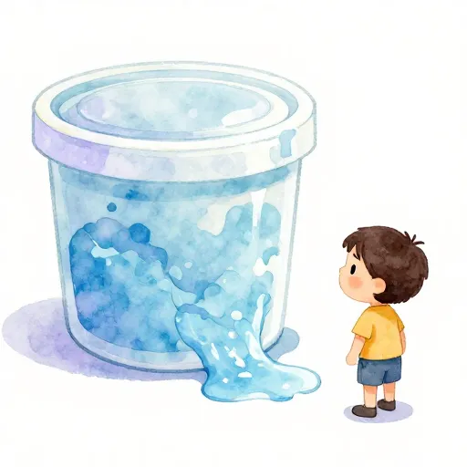 Un niño mirando un bote gigante de pegamento seco.