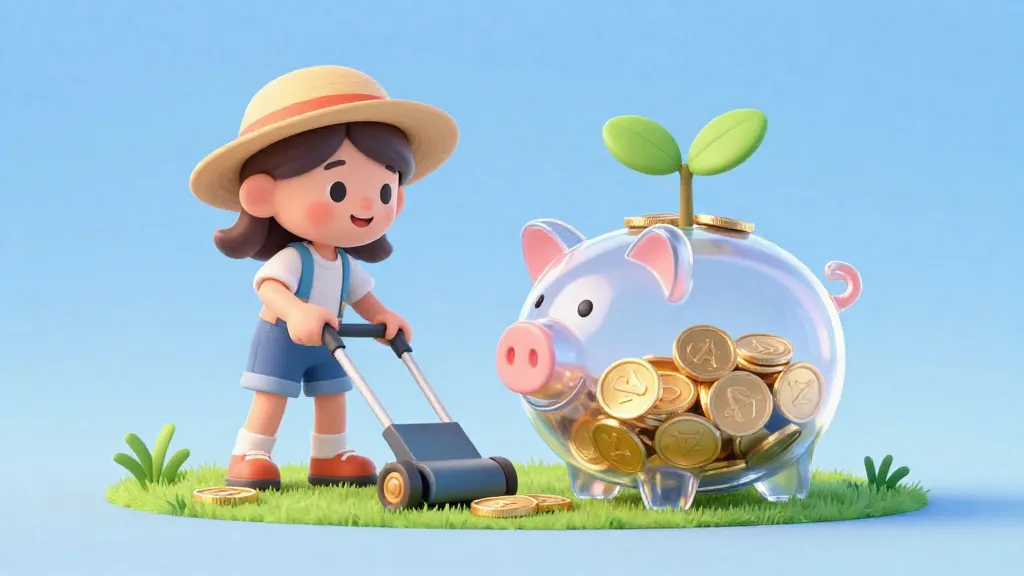 Un adolescente trabajando en un empleo de verano con un árbol de inversión creciendo al frente