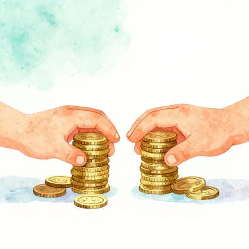 Dos manos emparejando montones de monedas