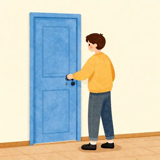 Un joven adulto abriendo la puerta de su primer apartamento