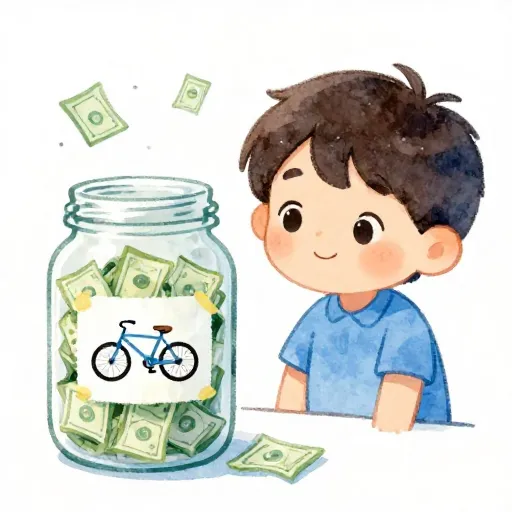 Un niño mirando orgulloso sus ahorros.