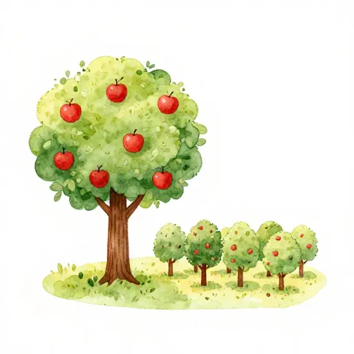 Un dibujo animado de manzanos multiplicándose