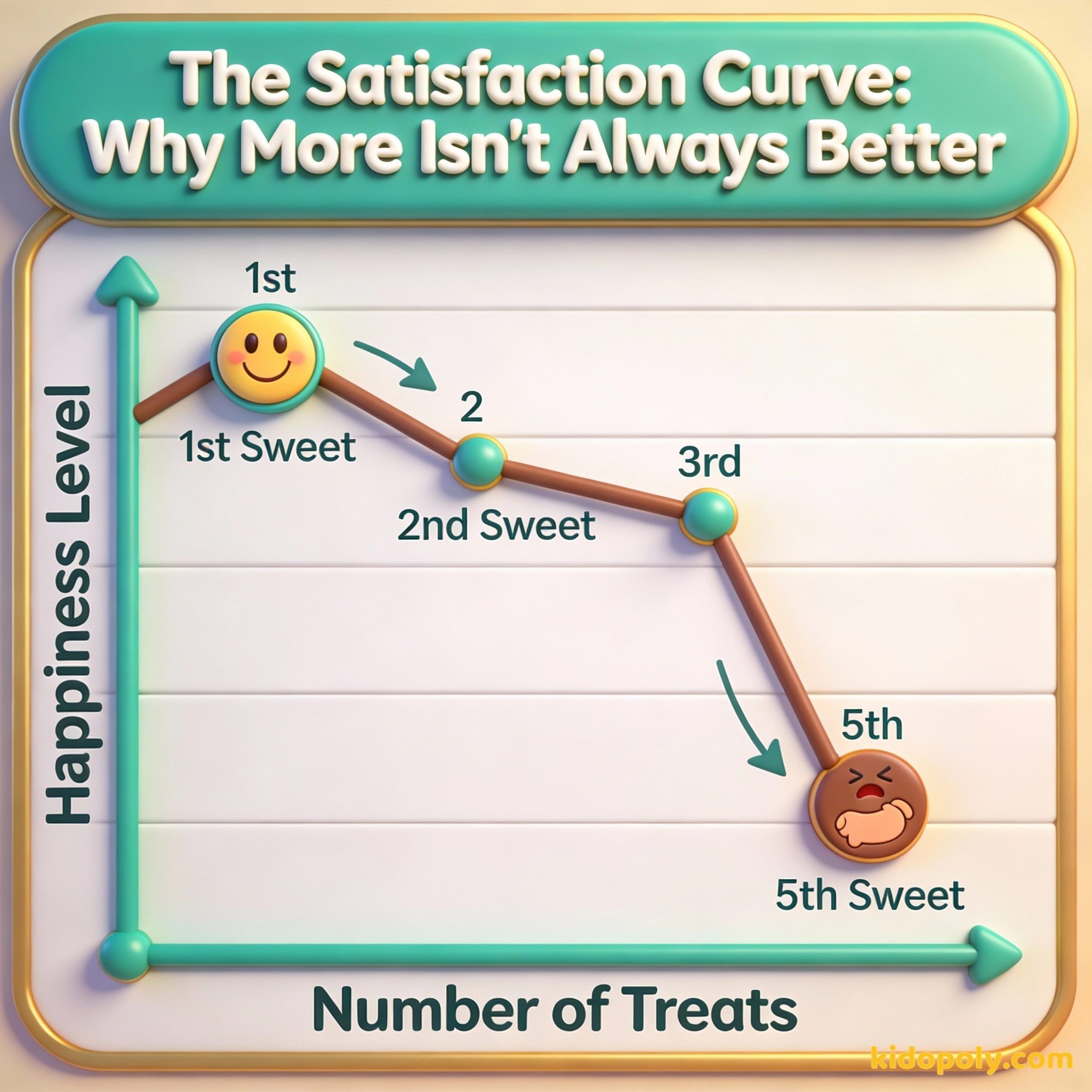 Un gráfico que muestra cómo disminuye la felicidad cuando consumes demasiado de lo mismo
