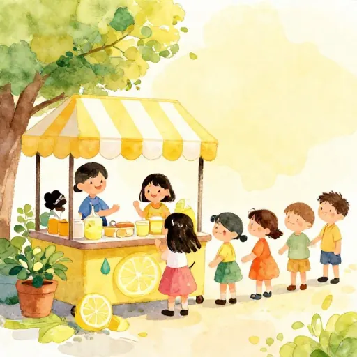 Un puesto de limonada concurrido que representa una empresa en crecimiento.