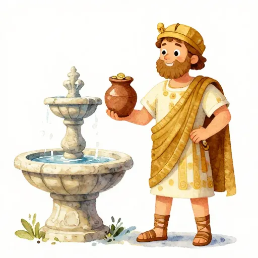 Un amable mercader romano cerca de una fuente