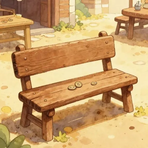 Un viejo banco de madera en un mercado