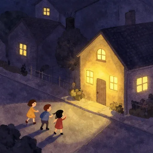 Un pueblo oscuro sin servicios públicos, resaltando la importancia de los impuestos.