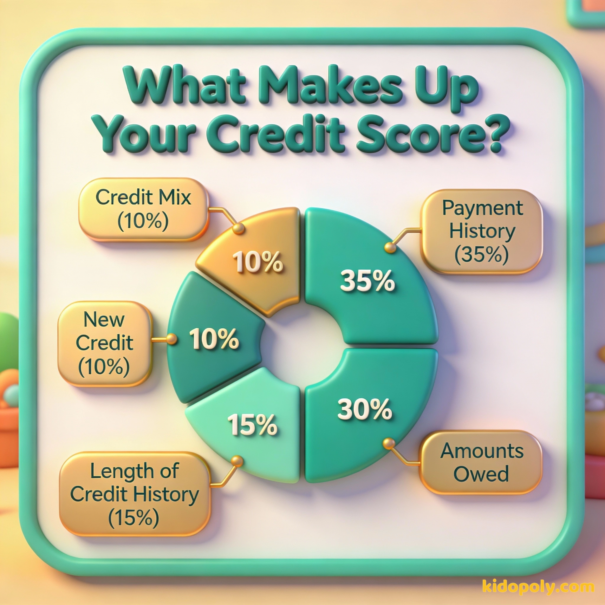 Un gráfico de sectores que muestra los cinco factores que determinan un puntaje de crédito
