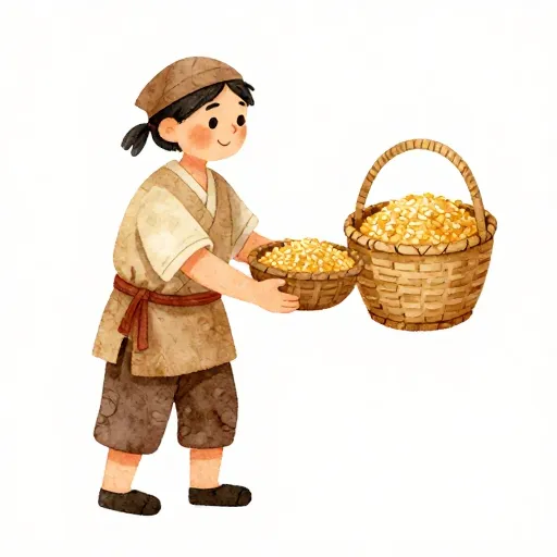 Gente antigua intercambiando grano para mostrar el interés primitivo