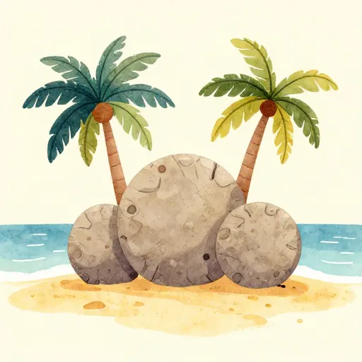 Grandes discos de piedra utilizados como dinero en una isla tropical.