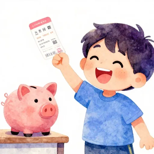 Un niño feliz sosteniendo una entrada para un concierto por la que ahorró.