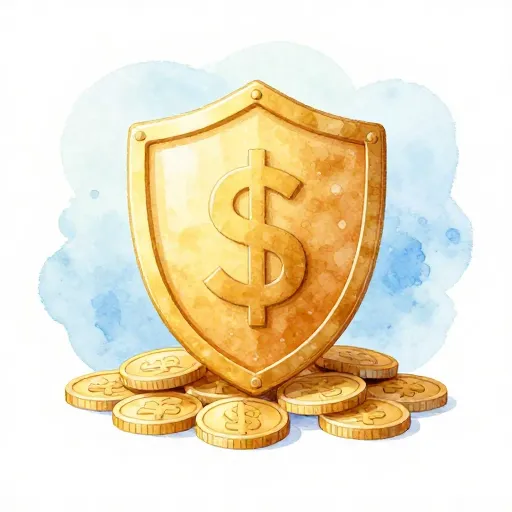 Un escudo de oro protegiendo dinero, representando el seguro de la FDIC.