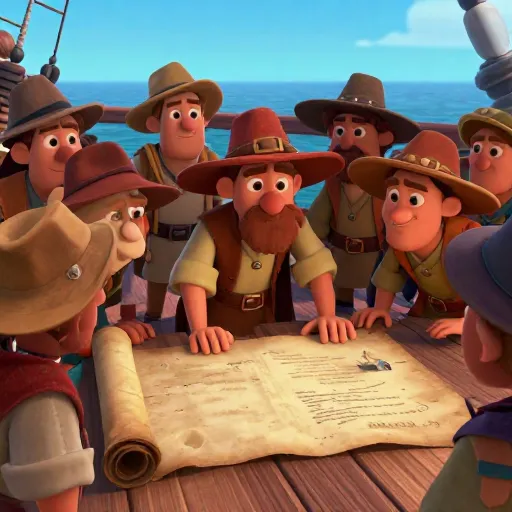 Pilgrims Sign the 'Rule Book' on a Boat