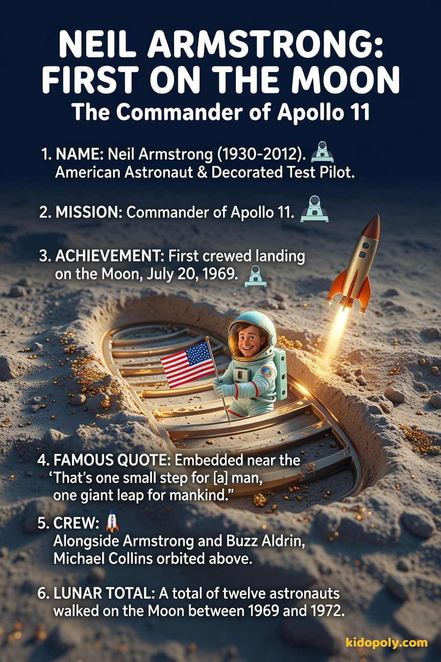 A vintage-style image of Neil Armstrong's bootprint in the gray lunar dust, with the reflection of the American flag visible in the visor of his spacesuit.